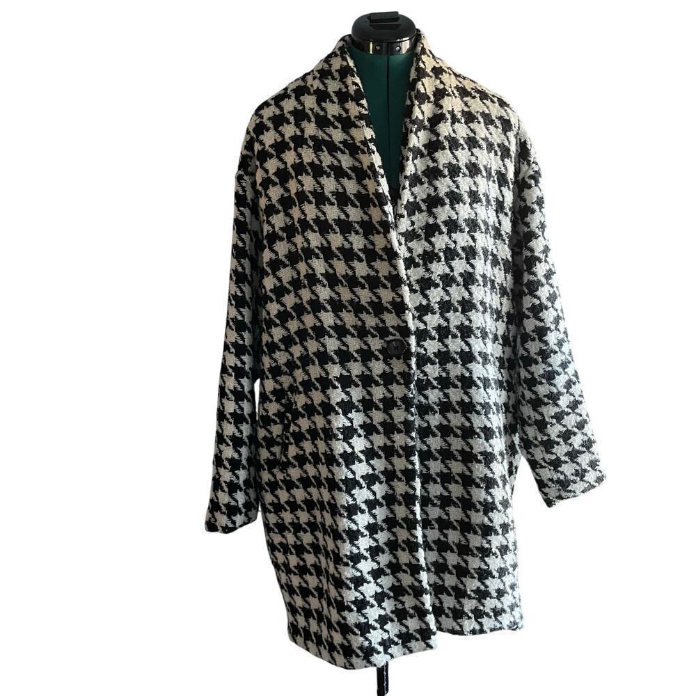 BlankNYC‎ Black White Houndstooth Your Own Beat Long Cocoon Coat Wool size 1X